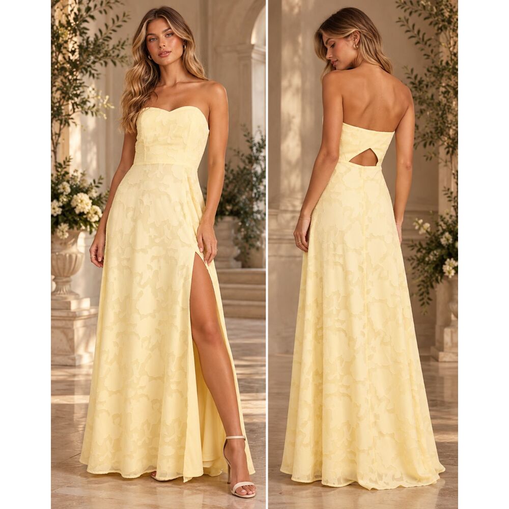 Lulus Garden of Romance Maxi Dress Light Yellow Burnout Size S NWT